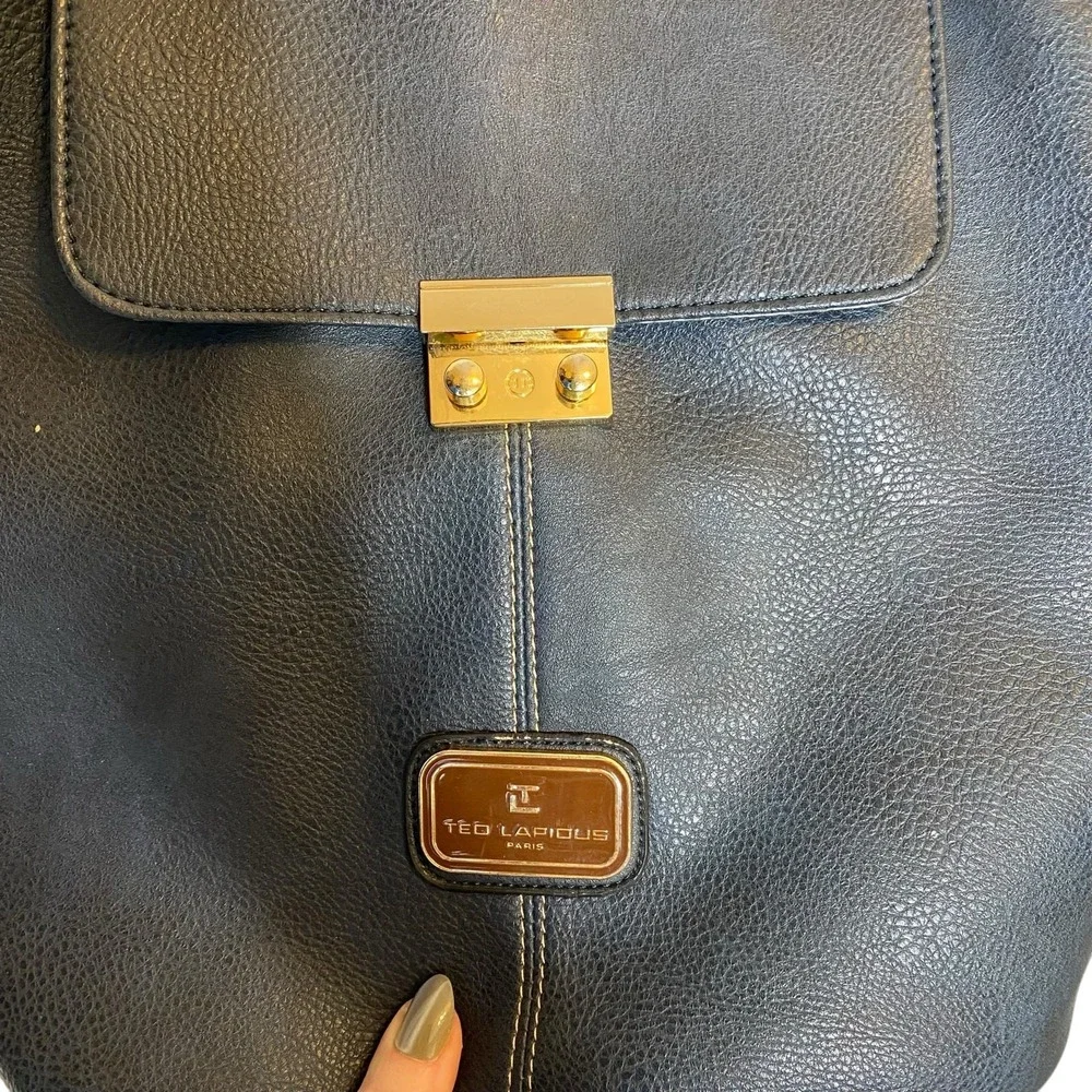 Ted Lapidus Faux‎ Leather Backpack in Navy Blue